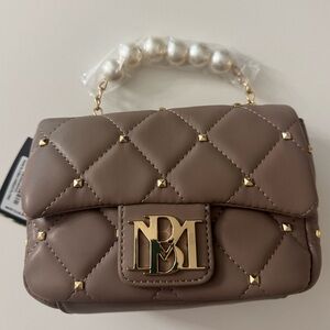 Badgley Mischka Taupe Quilted Evening Handbag with Gold Accents